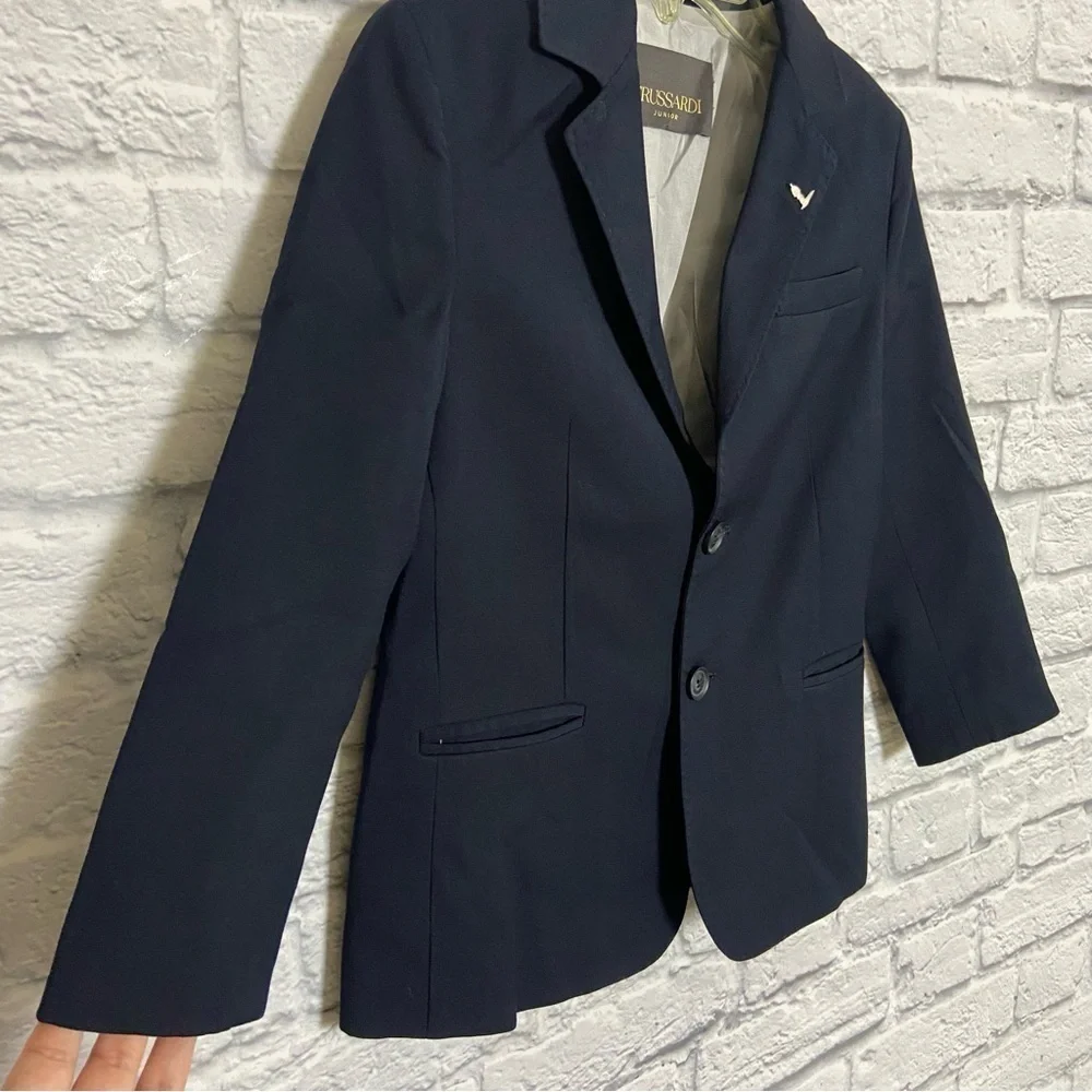 Trussardi Boy's 10 Navy Blue Wool Blend 2 Button Blazer